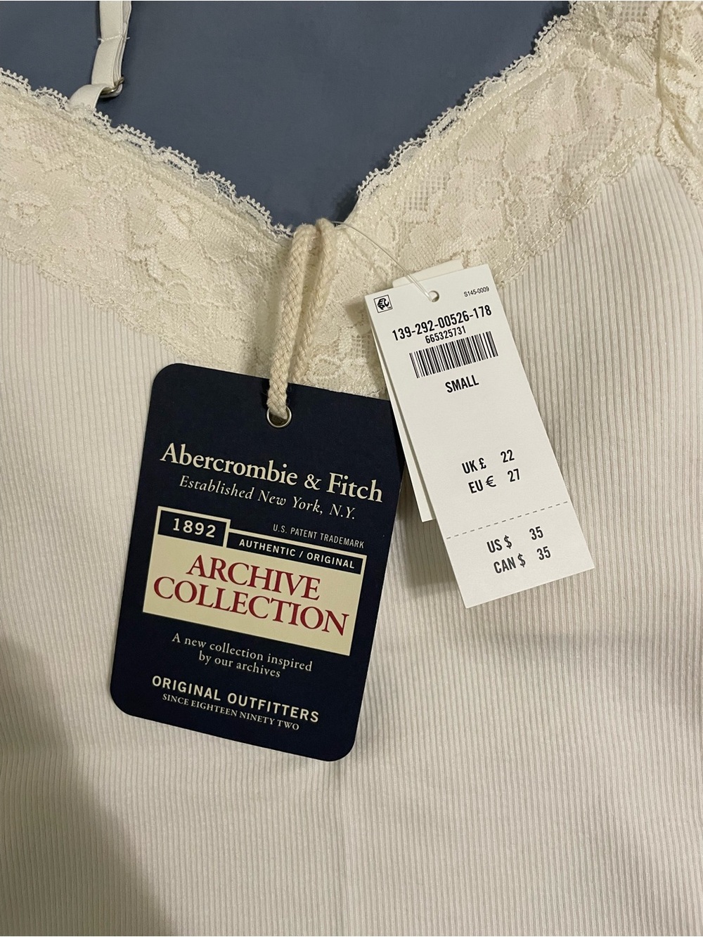 Abercrombie & Fitch Cream Lace-Trim Ribbed Cami - Picture 2 of 2